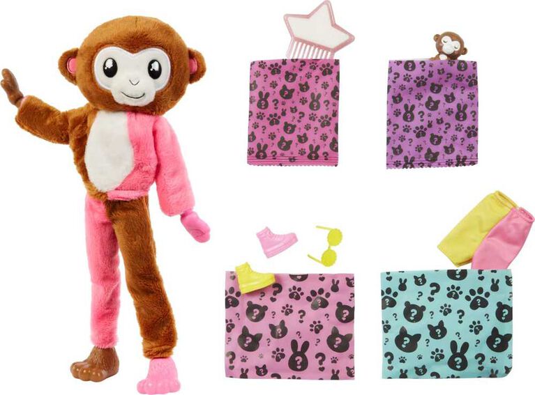 Barbie Cutie Reveal Chelsea Doll and Accessories, Jungle Series, Monkey-Themed Small Doll Set