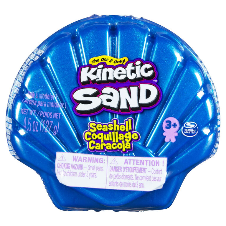 Kinetic Sand, Moule Coquillage contenant 127 g de sable bleu fluo et de sable de plage Kinetic Sand