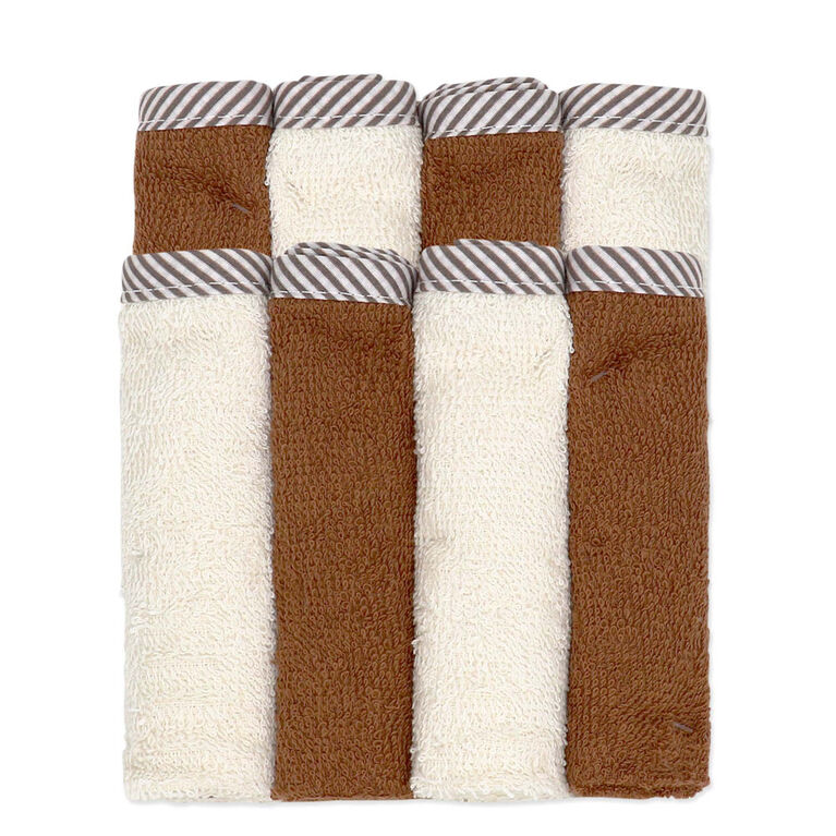 Baby Mode Signature Tan & Brown Washcloth- Set of 8