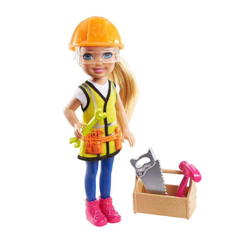 Barbie Chelsea Can Be Playset with Chelsea Builder Doll (6-in/15.24-cm) Hard Hat, Tool Belt, Goggles, Saw, Hammer, Wrench, Toolbox