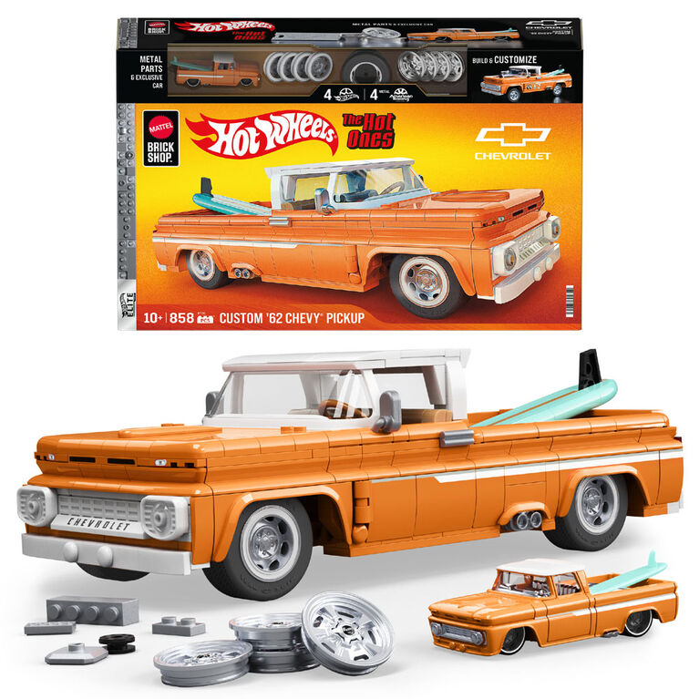 Mattel Brick Shop Hot Wheels Custom '62 Chevy Pickup Building Toy Kit (858 Pieces), for Collectors