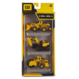 Cat Metal 3 Pack Front Loader, Excavator, Steam Roller