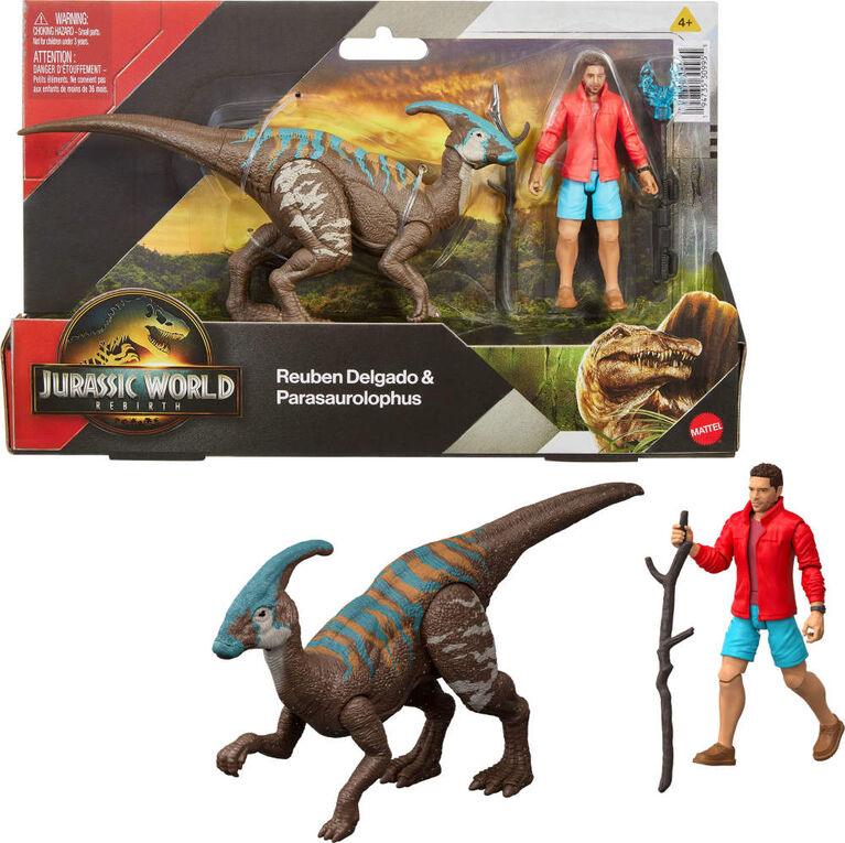 Jurassic World Rebirth Reuben Delgado & Parasaurolophus Figures Pack, 3.75-inch Scale