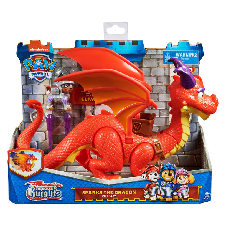 PAW Patrol, Rescue Knights Sparks the Dragon with Super Wings and Pup Claw Action Figures