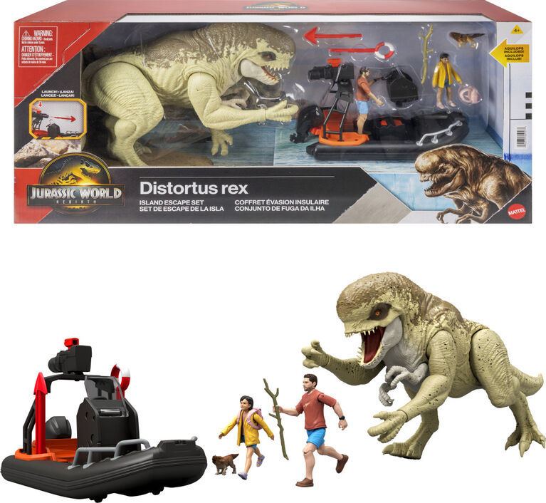 Jurassic World Rebirth Storypack with Raft, Distortus Rex, Adult, Child & Aquilops, Island Escape