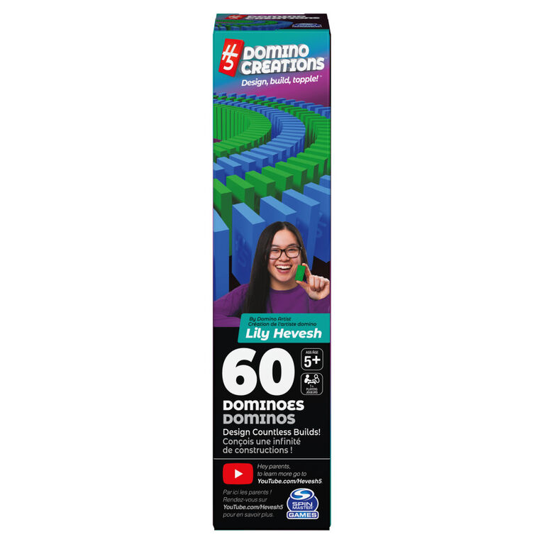 H5 Domino Creations, 60-Piece Neon Blue/Green Set by Domino Artist YouTuber Lily Hevesh