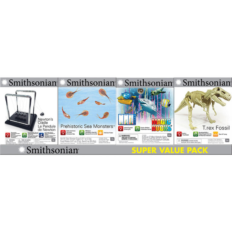 Smithsonian Micro 4 Pack - Magic Rocks/T Rex Fossil/Newton's Cradle/Prehistoric Sea Monsters