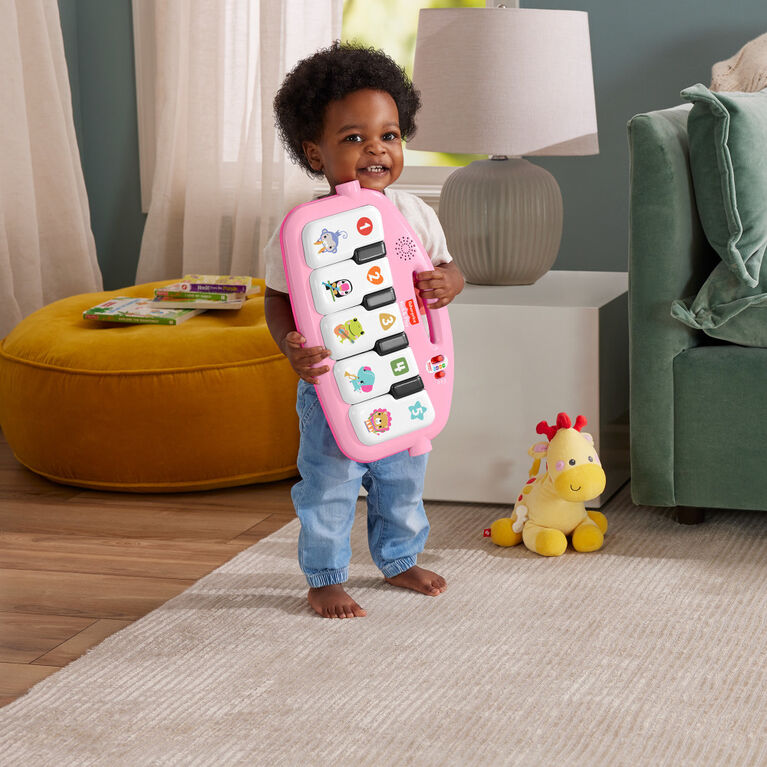 Fisher-Price Glow and Grow Kick & Play Piano Gym Baby Playmat with Musical Learning Toy, Pink