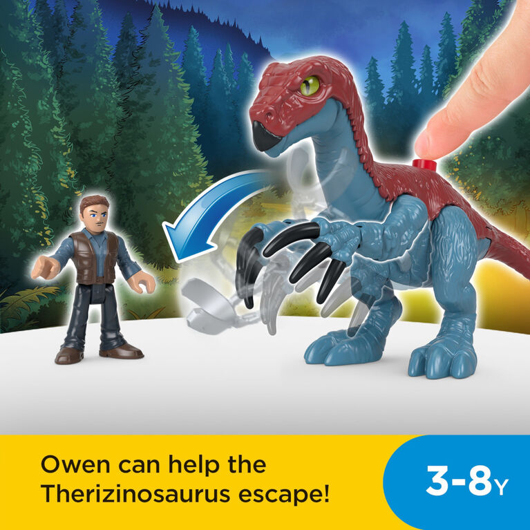 Imaginext Jurassic World Dominion Therizinosaurus Dinosaur and Owen Toys