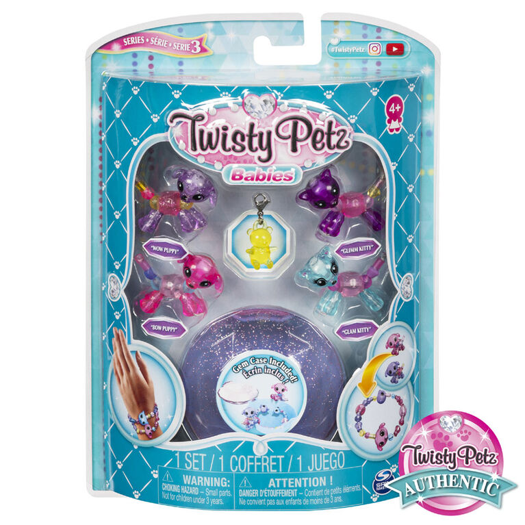 Twisty Petz, Série 3, Pack de 4 mini-animaux, Coffret de bracelets chiots et chatons avec écrin