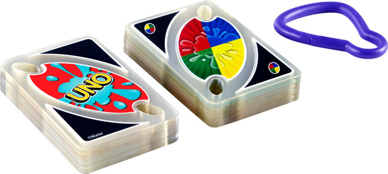 Jeu de cartes UNO Splash portatif avec cartes en plastique imperméables et agrafe