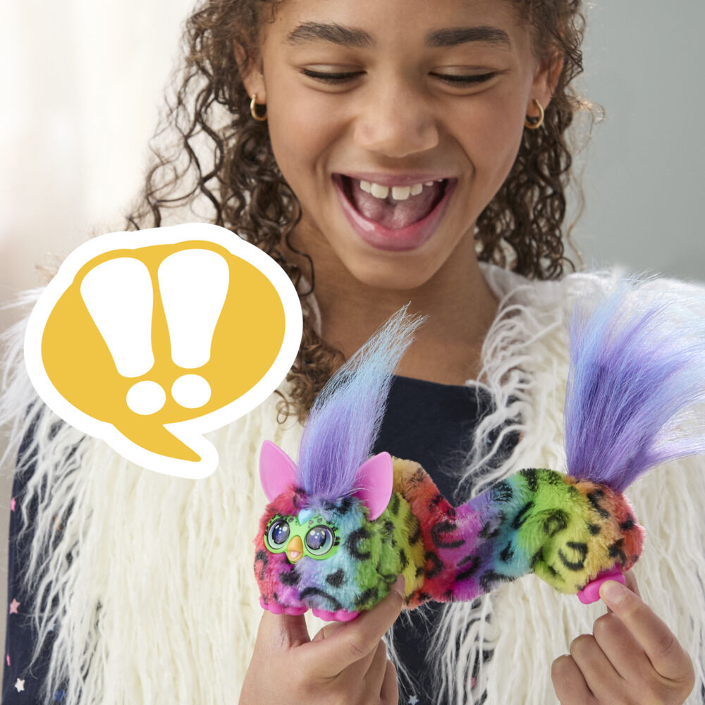 Furby DJ Furblets Rain-Bow-Kat Mini Electronic Plush Toy with Funny Stretchable Sound Effects & Music, Speaks Furbish, Multicolor