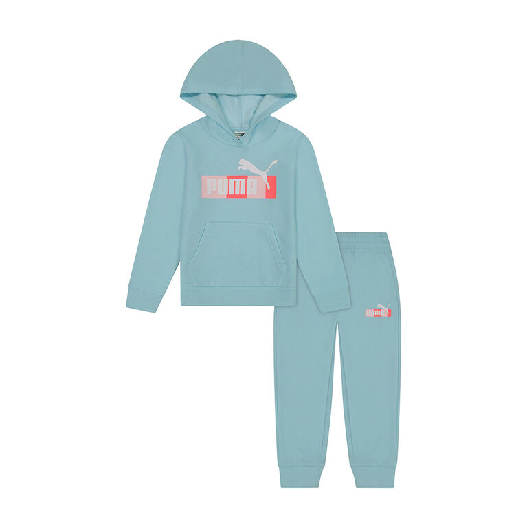 PUMA - Pullover Hoodie & Jogger Set Light Aqua 3T