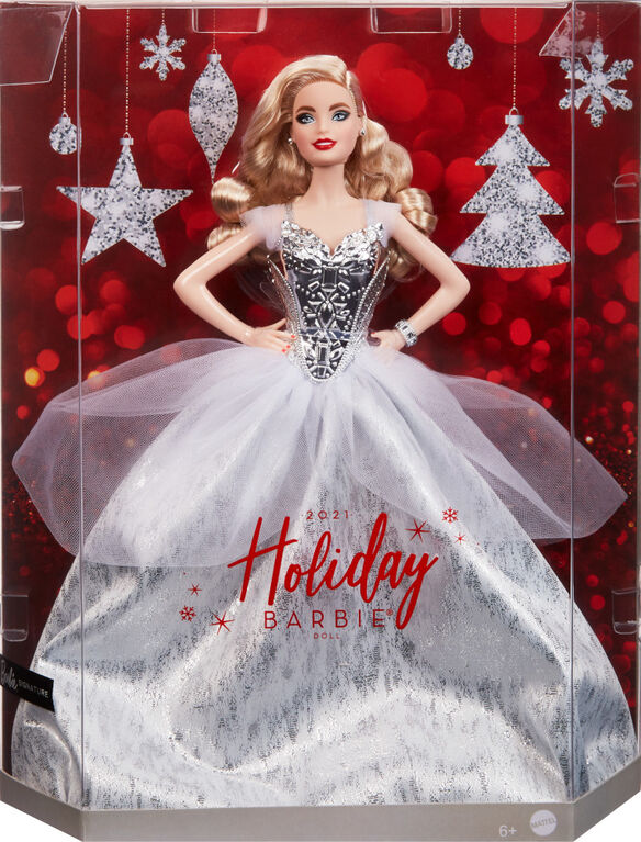 Barbie Christmas Clothes 2021 Barbie Signature 2021 Holiday Barbie Doll 12 Inch Blonde Wavy Hair In Silver Gown Toys R Us Canada