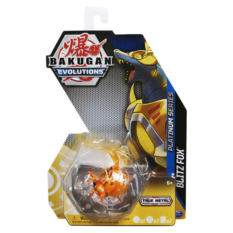Bakugan Evolutions, Blitz Fox (Gold), Platinum Series True Metal Bakugan, 2 BakuCores and Character Card