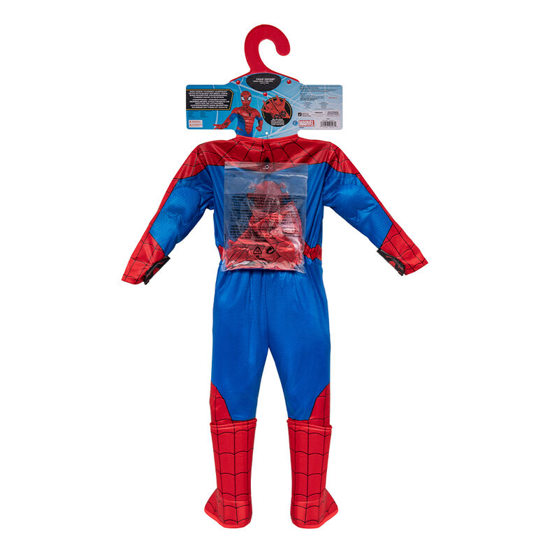 Marvel's Spider-Man Deluxe Youth Costume Size Small - Muscle Jumpsuit With Printed Design And Polyfill Stuffing Plus Full Fabric Headpiece And Gloves