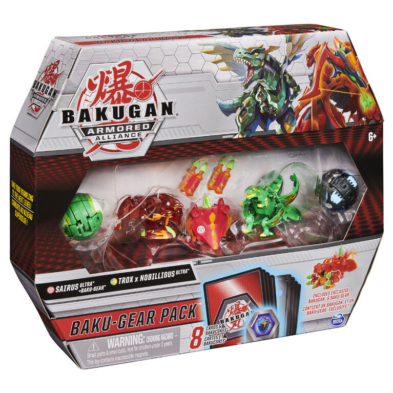 Bakugan Baku-Gear 4-Pack, Sairus Ultra with Baku-Gear and Fused Trox x  Nobilious Ultra Collectible Action Figures