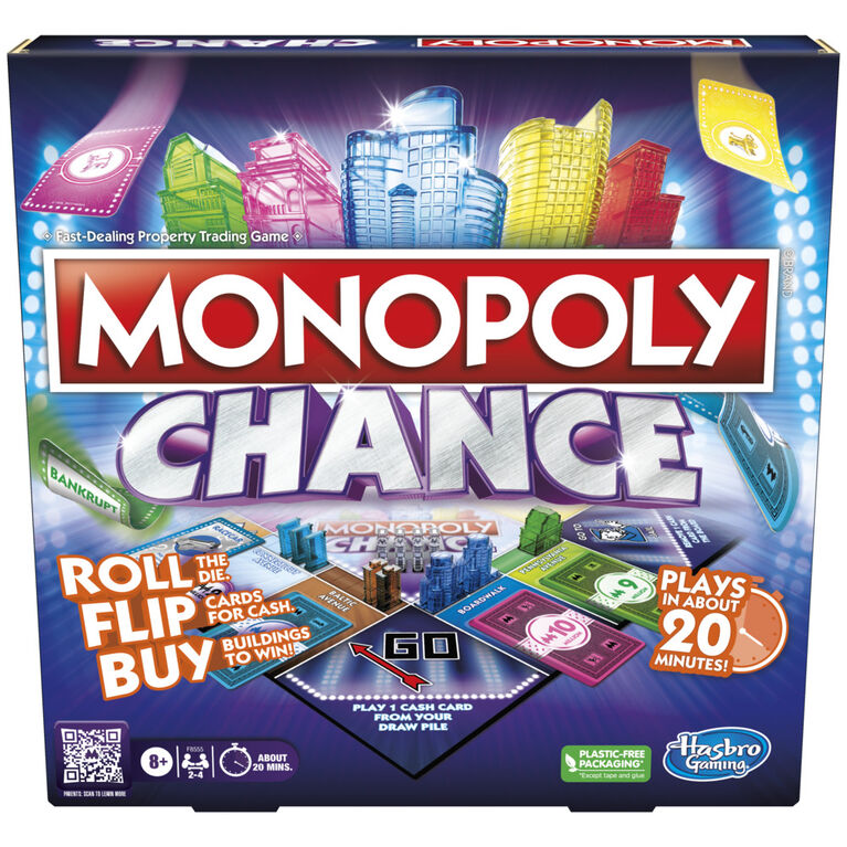 Monopoly Chance Board Game, Fast-Paced Monopoly Family Game for 2-4 Players, 20 Min. Average
