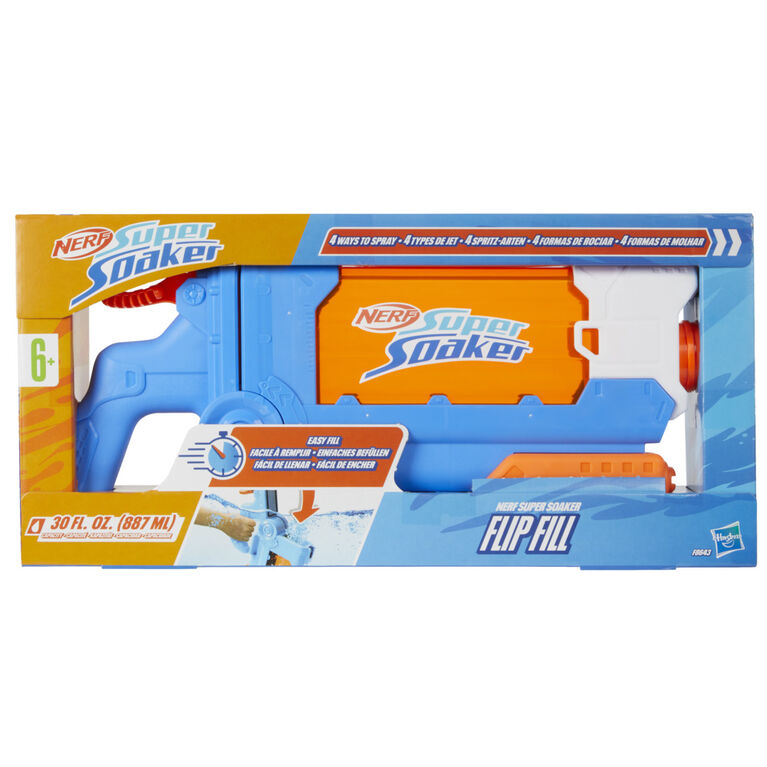 Nerf Super Soaker Flip Fill Water Blaster, 4 Spray Styles, Fast Fill, 30 Fluid Ounce Tank, Water Toys