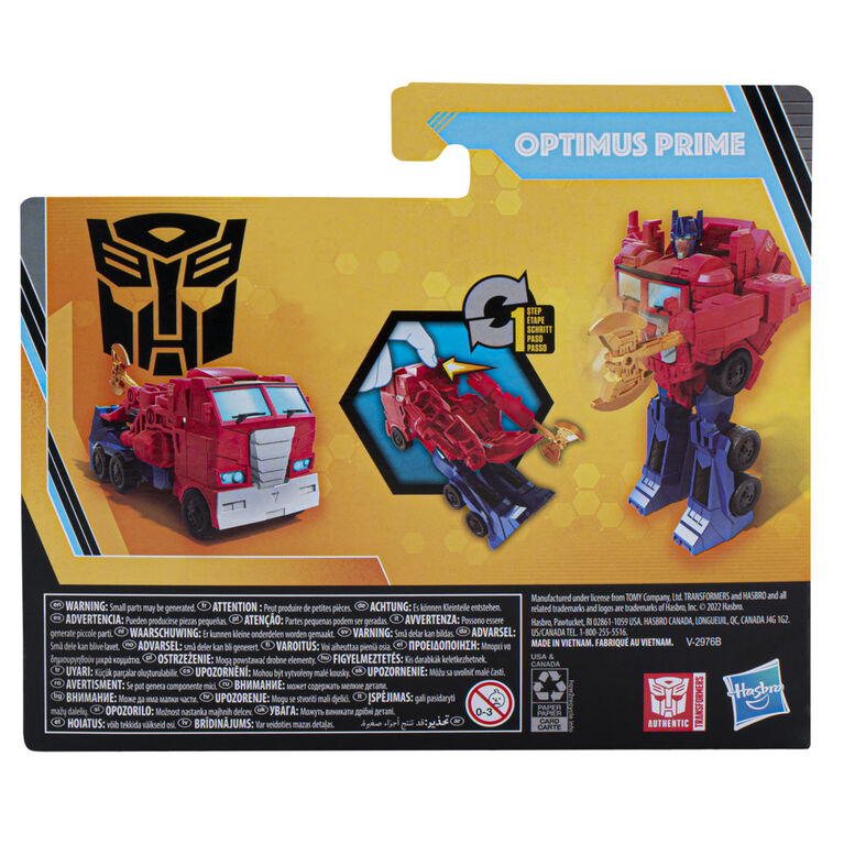 Transformers Buzzworthy Bumblebee Toys 1-Step Changer Optimus Prime Converting Action Figure, 4.25-inch