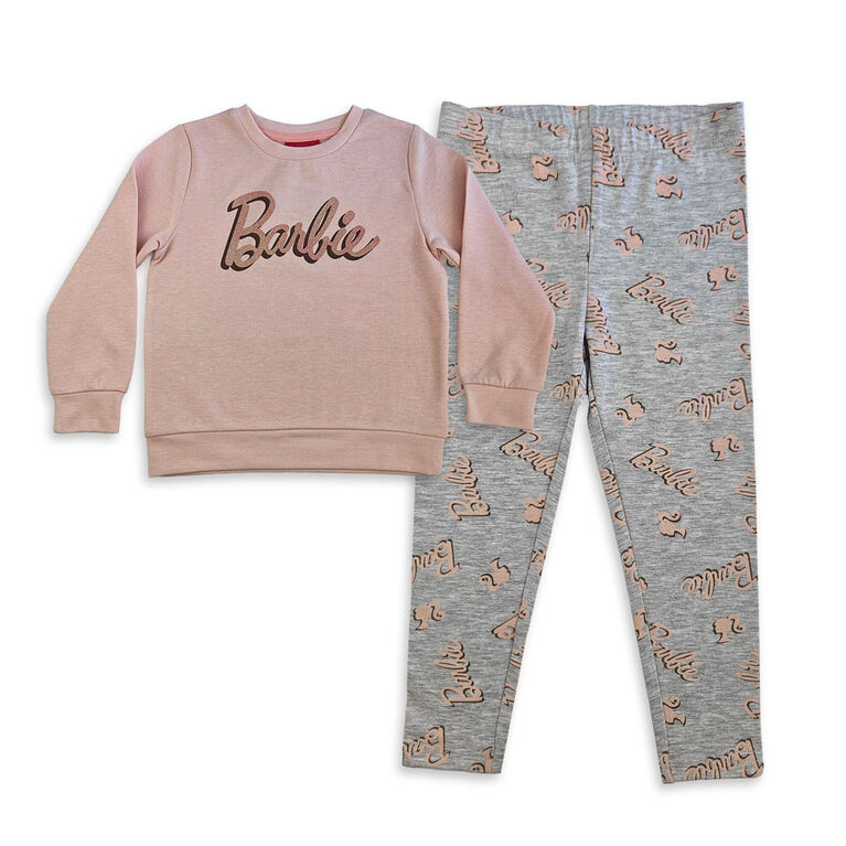 Barbie 2 Piece Crew Set - Pink/Grey 5T