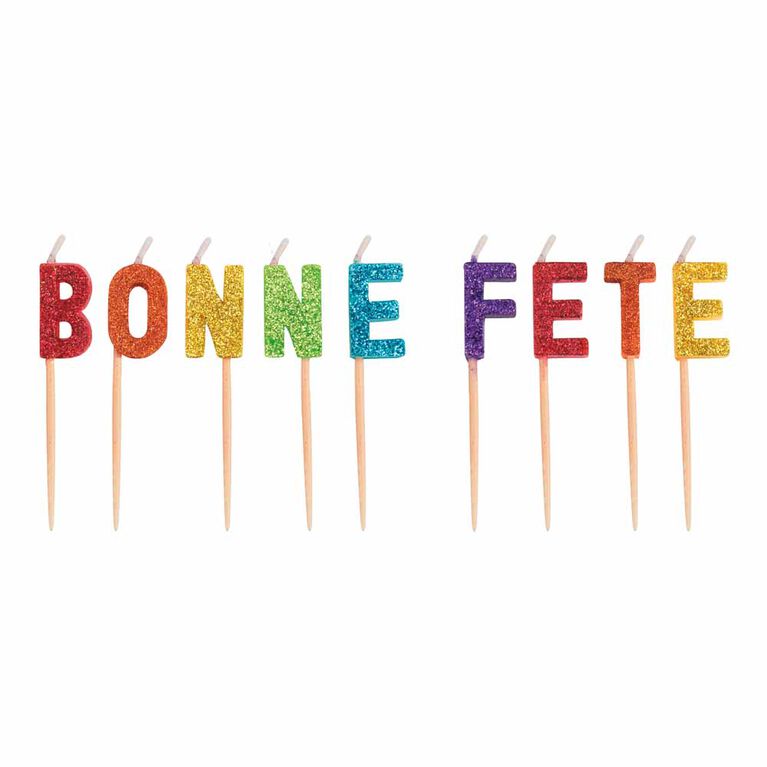 Rainbow Glitter Bonne Fete Pick Candle - French Edition