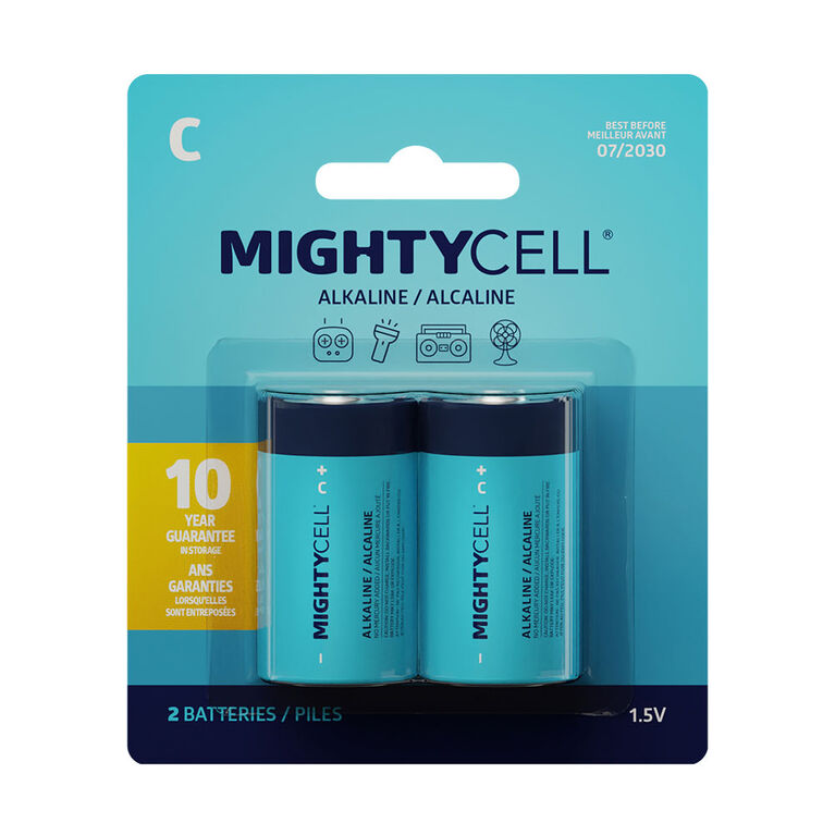 MightyCell 2 Pack C Alkaline Batteries