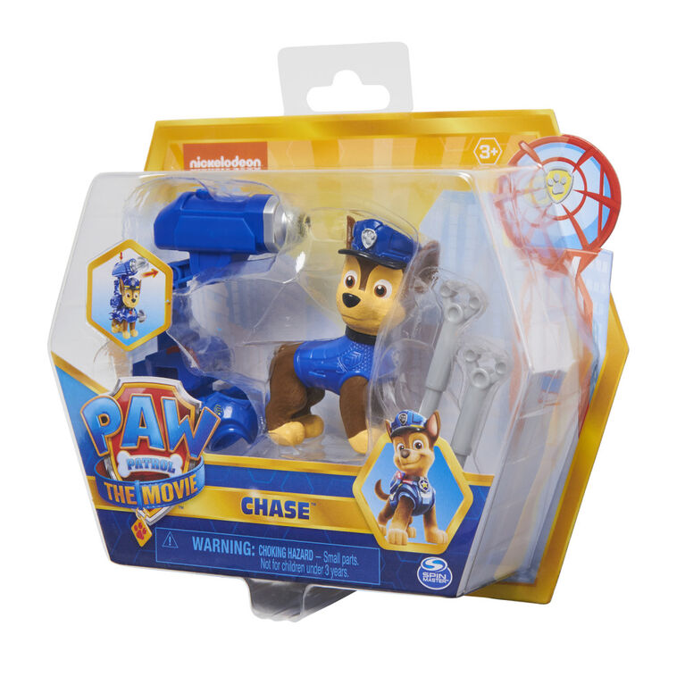 PAW Patrol, Movie Collectible Chase Action Figure with Clip-on Backpack and 2 Projectiles