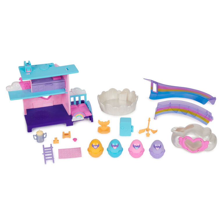 Hatchimals Alive, Hatchi-Nursery Playset Toy with 4 Mini Figures in Self-Hatching Eggs, 13 Accessories