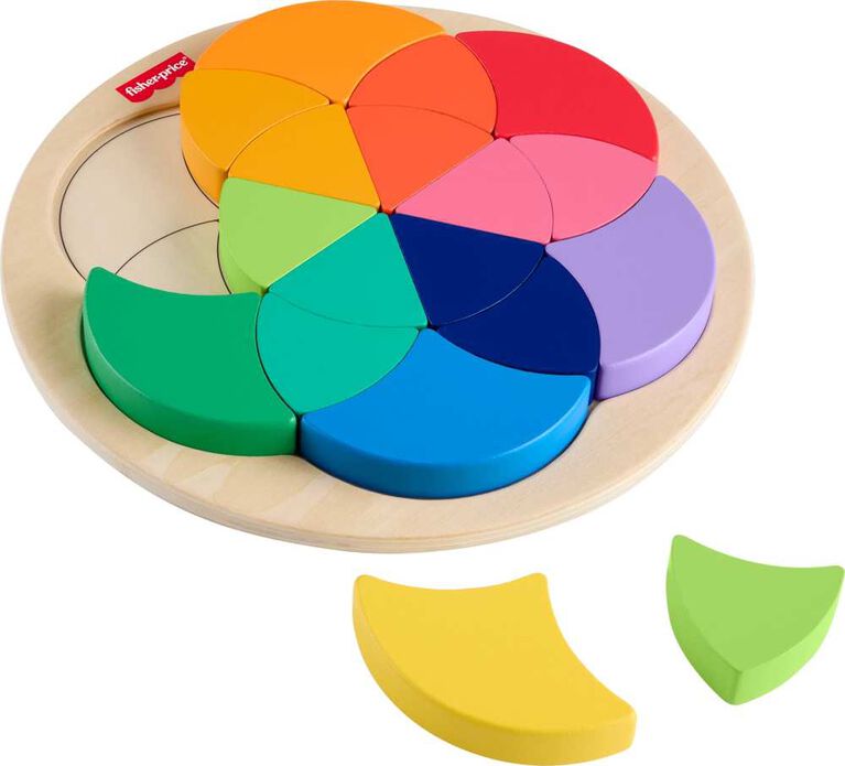 Fisher-Price Wooden Color Wheel Puzzle, Shape-Sorting Play for Preschool Kids, 19 Wood Pieces