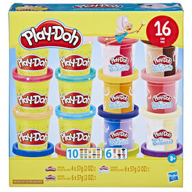 Play-Doh, pack de 16 pots de p&acirc;te paillette et parfum&eacute;e, 4 outils, atoxique
