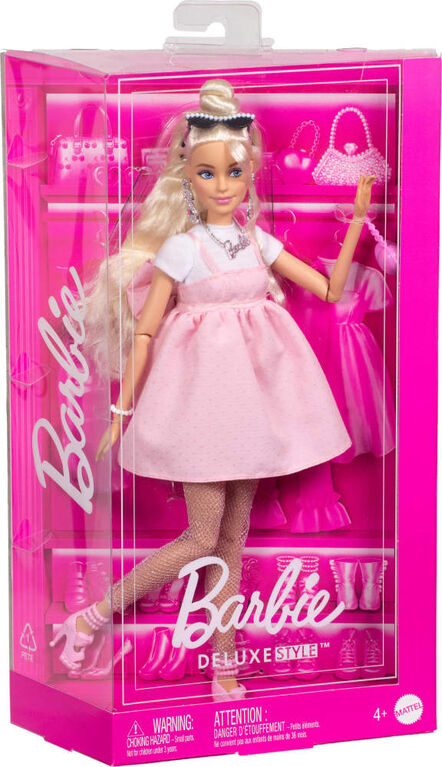 Barbie Deluxe Style Doll #3 in Pastel Pink Barbiecore Dress with Oversized Bow, Blond Hair