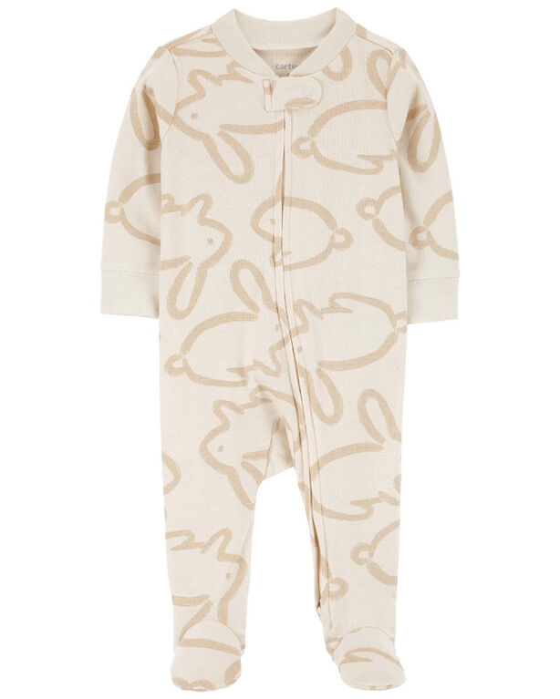 Carter's Bunny Two Way Zip Cotton Sleep and Play Ivory NB