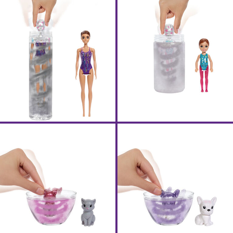 Barbie Color Reveal Surprise Party! Set with 50+ Surprises, 2 Dolls and 2 Pets - Styles May Vary