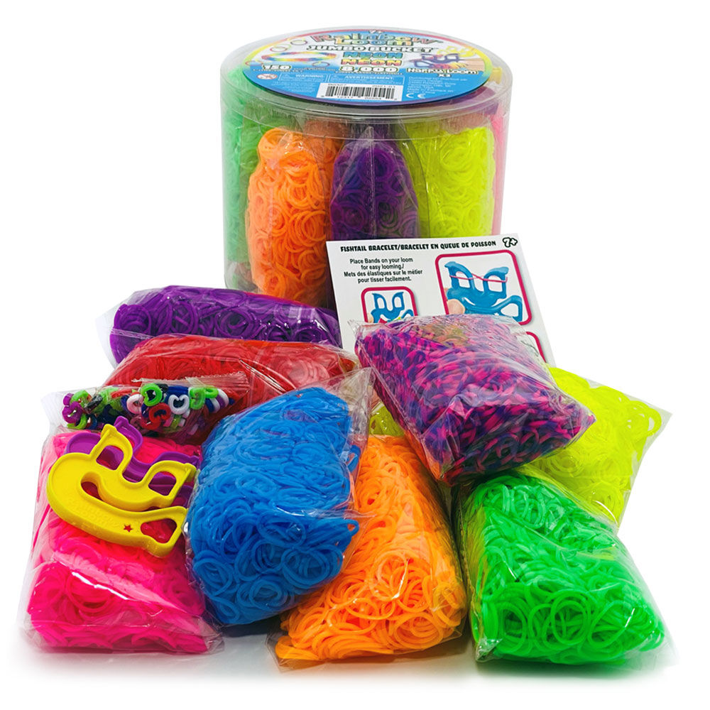 Neon Rubber Bands Bucket with Happy Looms