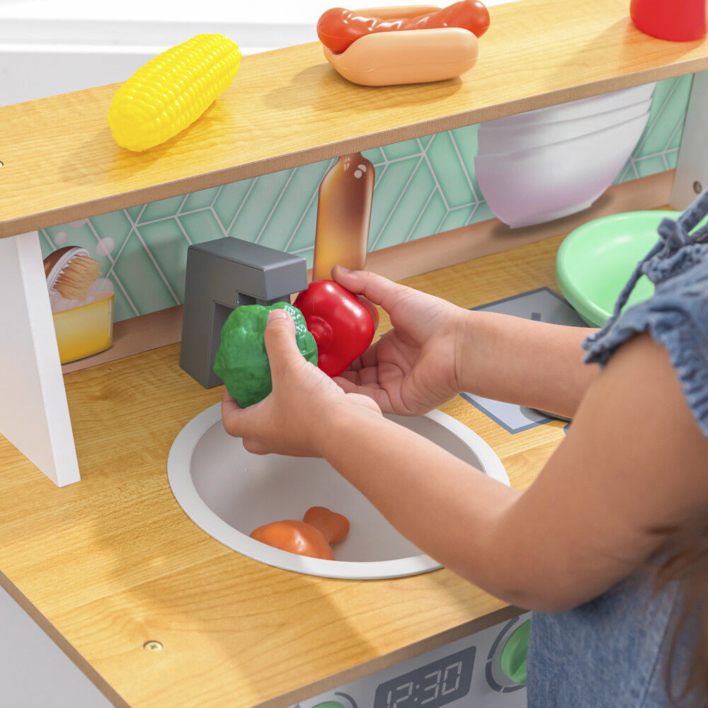 KidKraft Serve-in-Style Wooden Toddler Play Kitchen with 10 Pieces