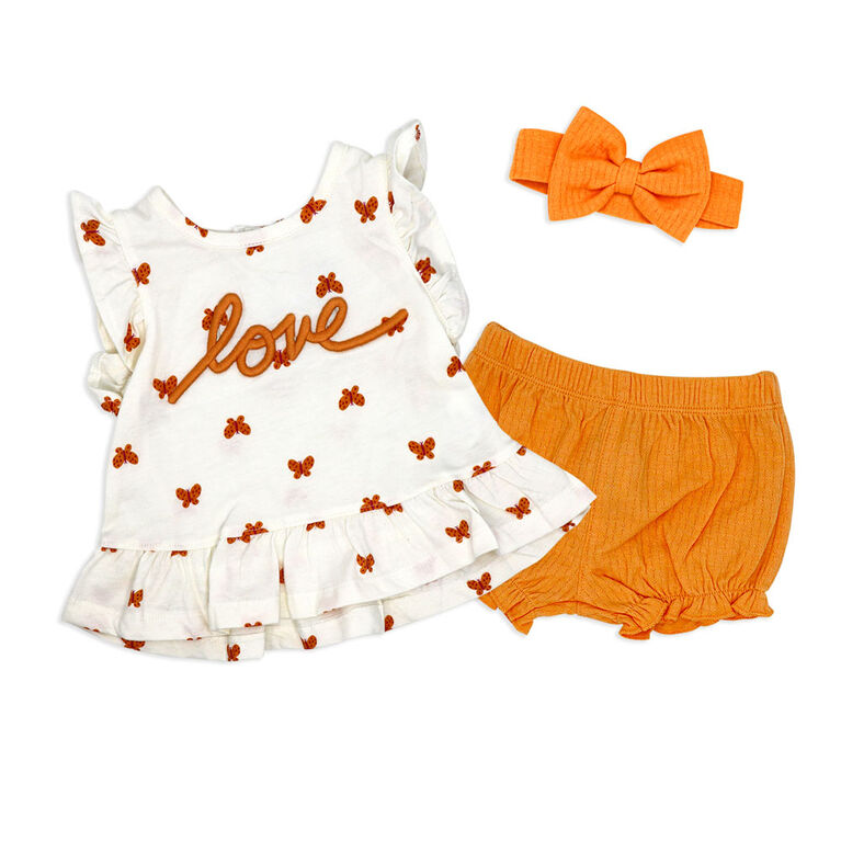Sterling Baby 3 Piece Short Set: Peach Love 18M