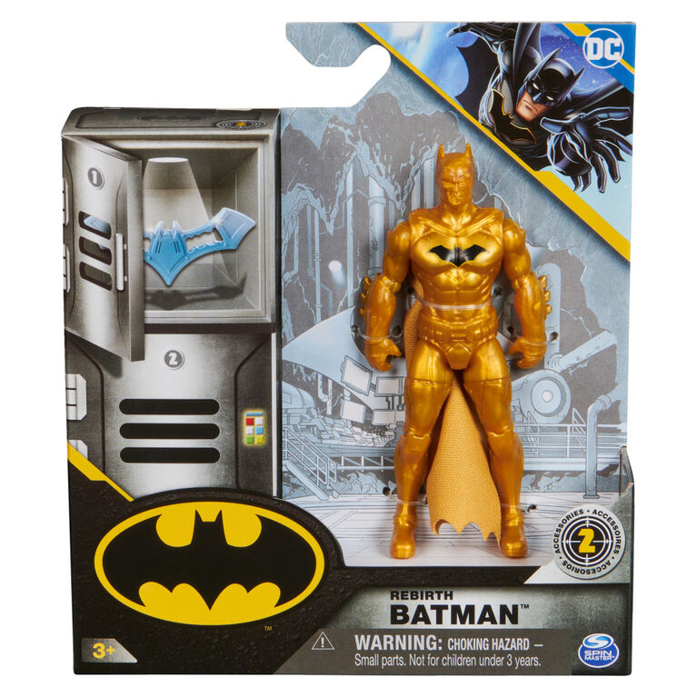 DC Comics, Metallic Rebirth Batman Action Figure, 2 Mystery Accessories, 4-inch