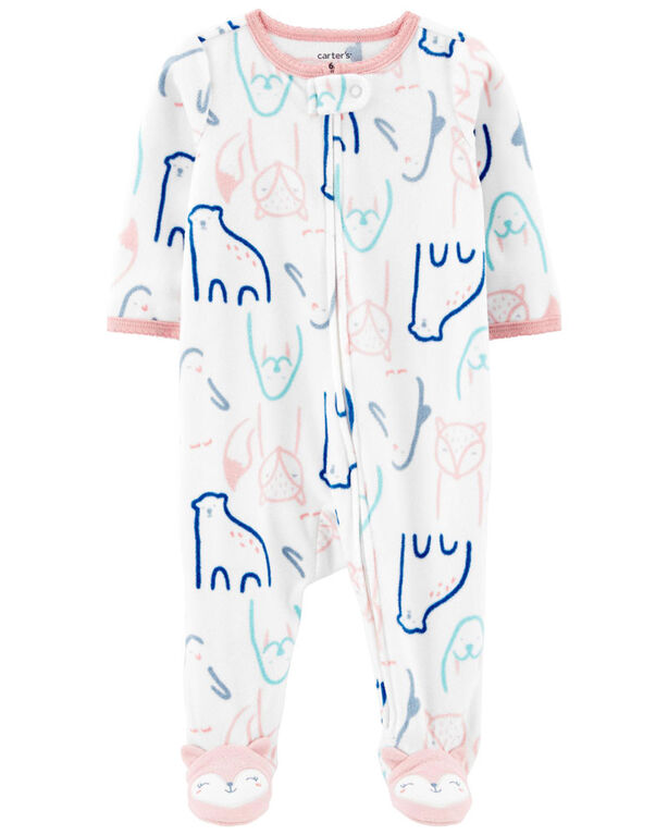 Carter's Penguin Snap Up Fleece Sleep and Play Pajamas White NB