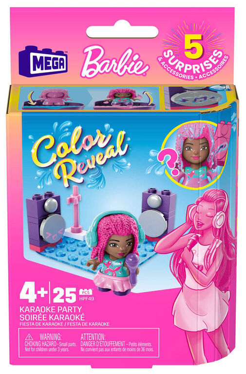 Mega Barbie Color Reveal Karaoke Party Building Set with Micro-Doll & Accessories (25 pcs)