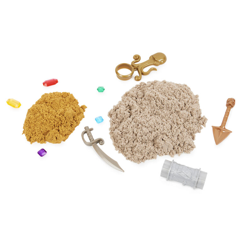 Kinetic Sand, ensemble de jeu de chasse au trésor avec 9 révélations surprises, 1,25 lb de sable de jeu brun et or chatoyant rare