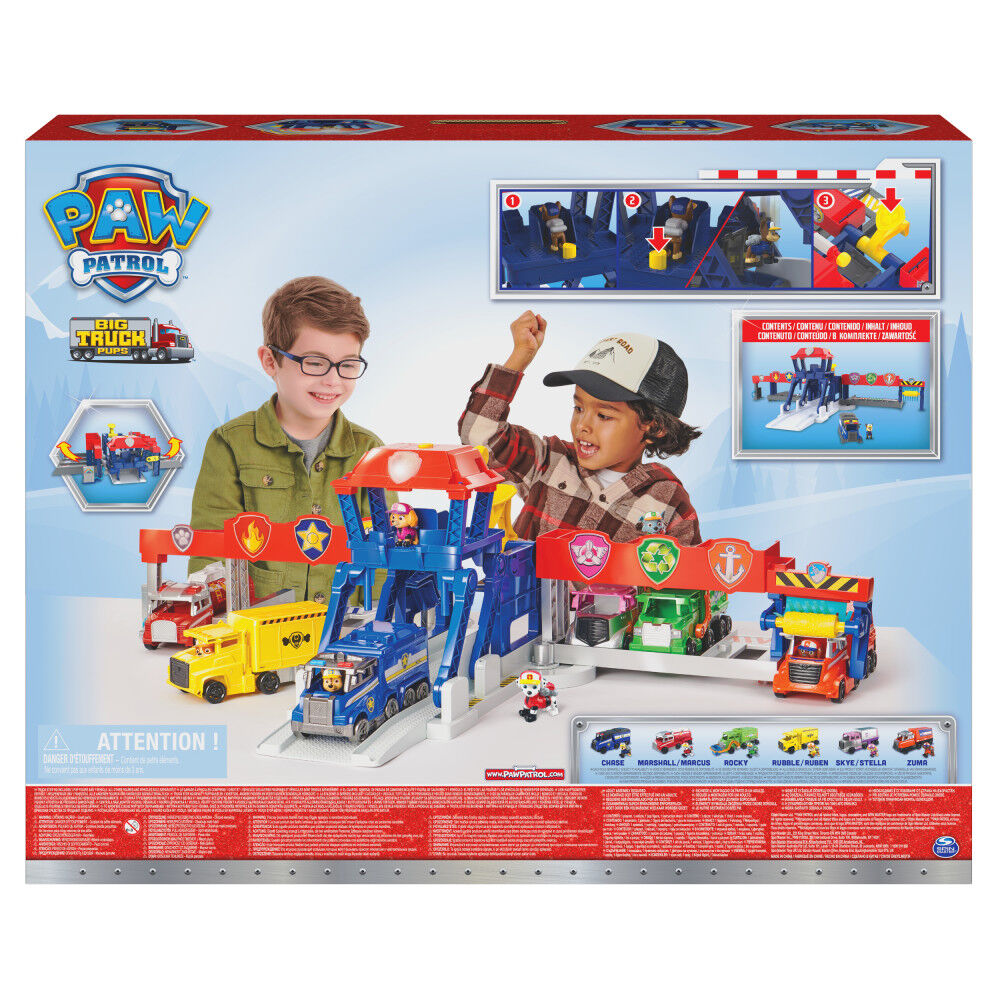 PAW Patrol Big Truck Pups Truck Stop HQ 3ft. Wide Transforming Playset Action Figures Toy Cars Lights and Sounds