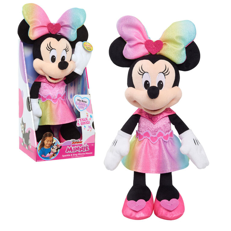 Disney Junior Minnie Mouse Sparkle and Sing Minnie Mouse, 13 Inch Feature Plush with Lights and Sounds