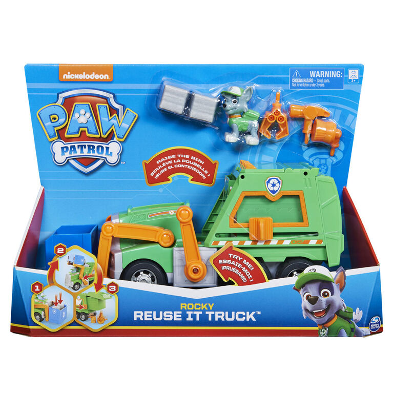 PAW Patrol, Reuse It Deluxe Truck de Rocky avec figurine à collectionner et 3 outils