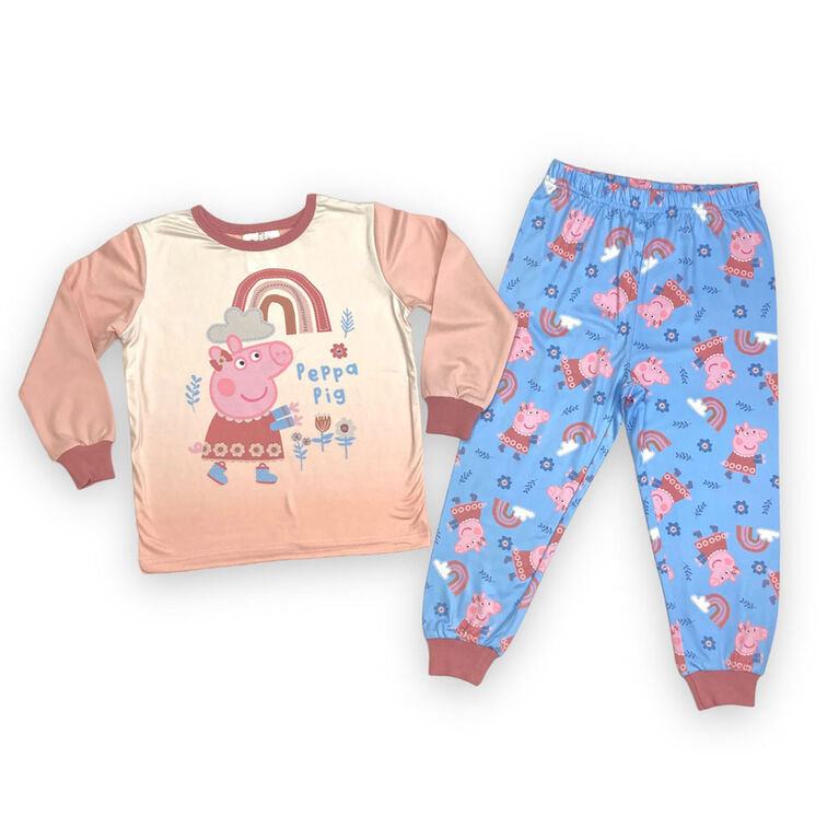 Peppa Pig 2 Piece PJ Set Long Sleeve Top and Pant - Pink/Blue - 3T
