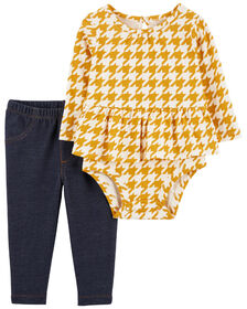 Carter's Two Piece Houndstooth Bodysuit Pant Set Yellow  6M