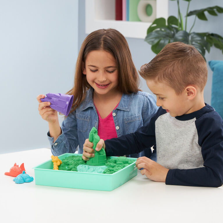 Kinetic Sand Sandbox Set, 1lb Play Sand, Sandbox Storage, 4 Molds and Tools, Sensory Toys (Styles May Vary)