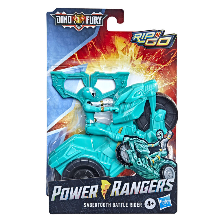 Power Rangers Dino Fury Rip N Go Sabertooth Battle Rider and Dino Fury Green Ranger