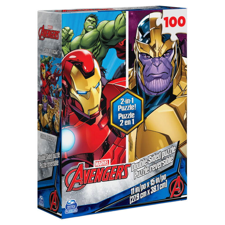 Marvel Avengers, 100-Piece Reversible Jigsaw Puzzle Double-Sided Hulk Thanos Iron Man Thor Black Widow Captain America