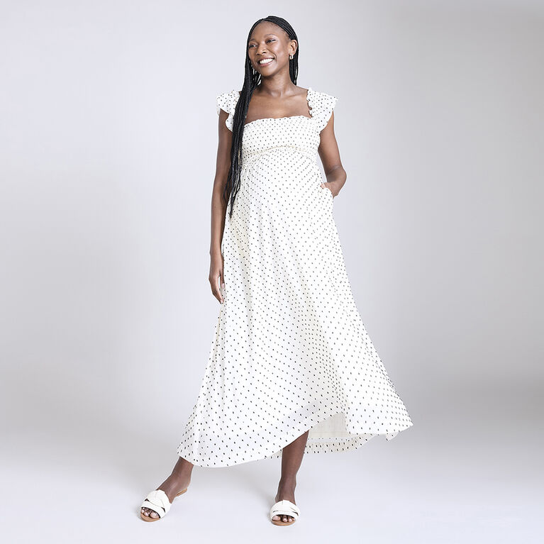 Motherhood Robe Midi Smock&eacute;e &Agrave; Manches &Agrave; Volants